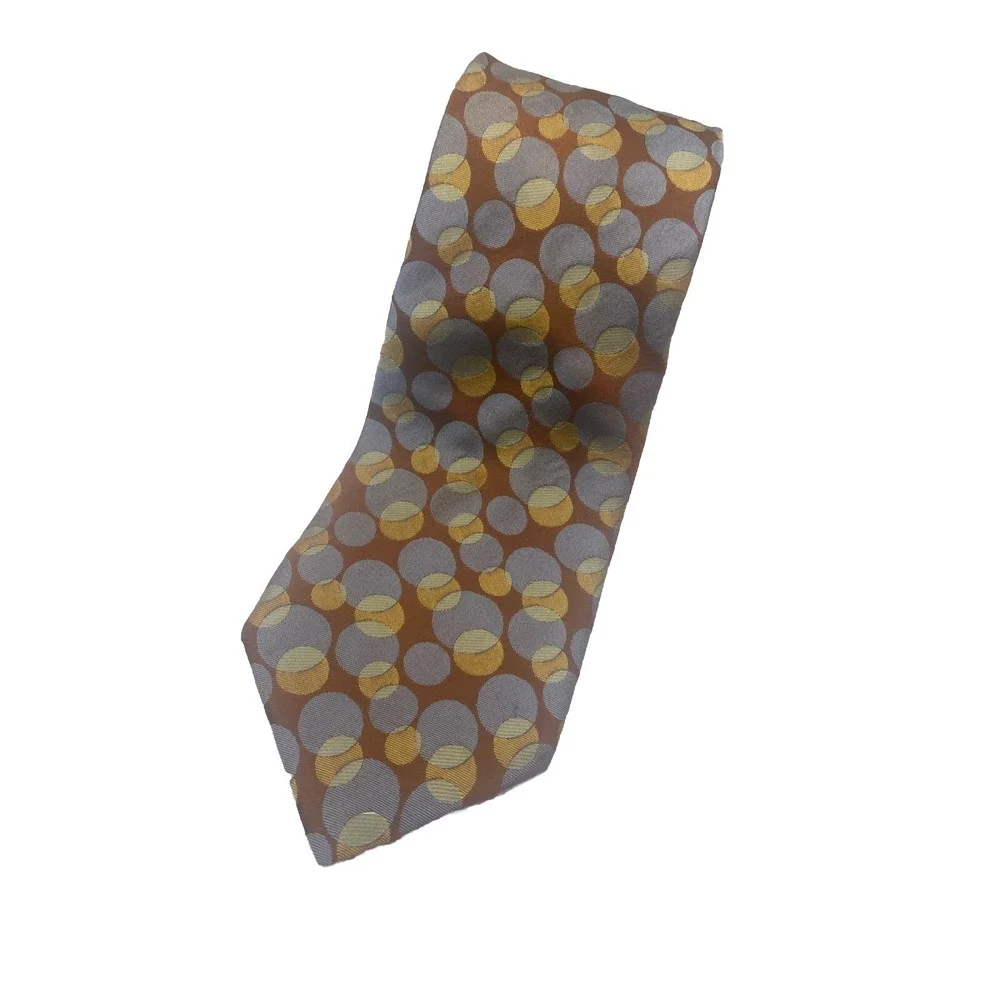 TED BAKER 100% Silk Geometric Overlapping Circles Tie – Gray, Gold & Brown